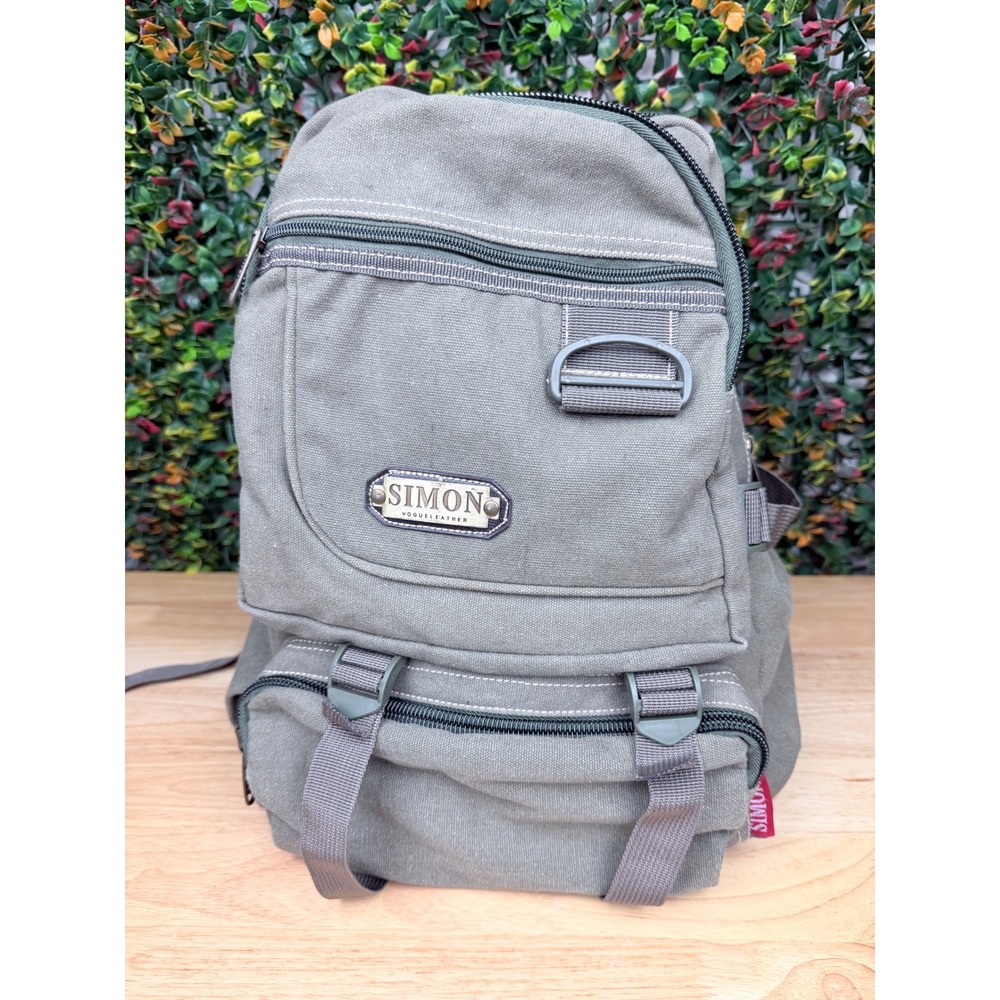 Simon Vogue Leather Canvas Backpack Olive Green Tactical Utility Rucksack Bag
